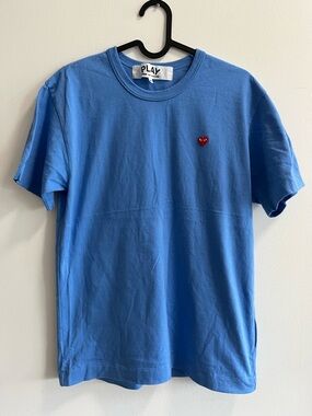 Comme des Garçons PLAY Blue Crewneck Tee with Red Heart Patch Men's Size Medium